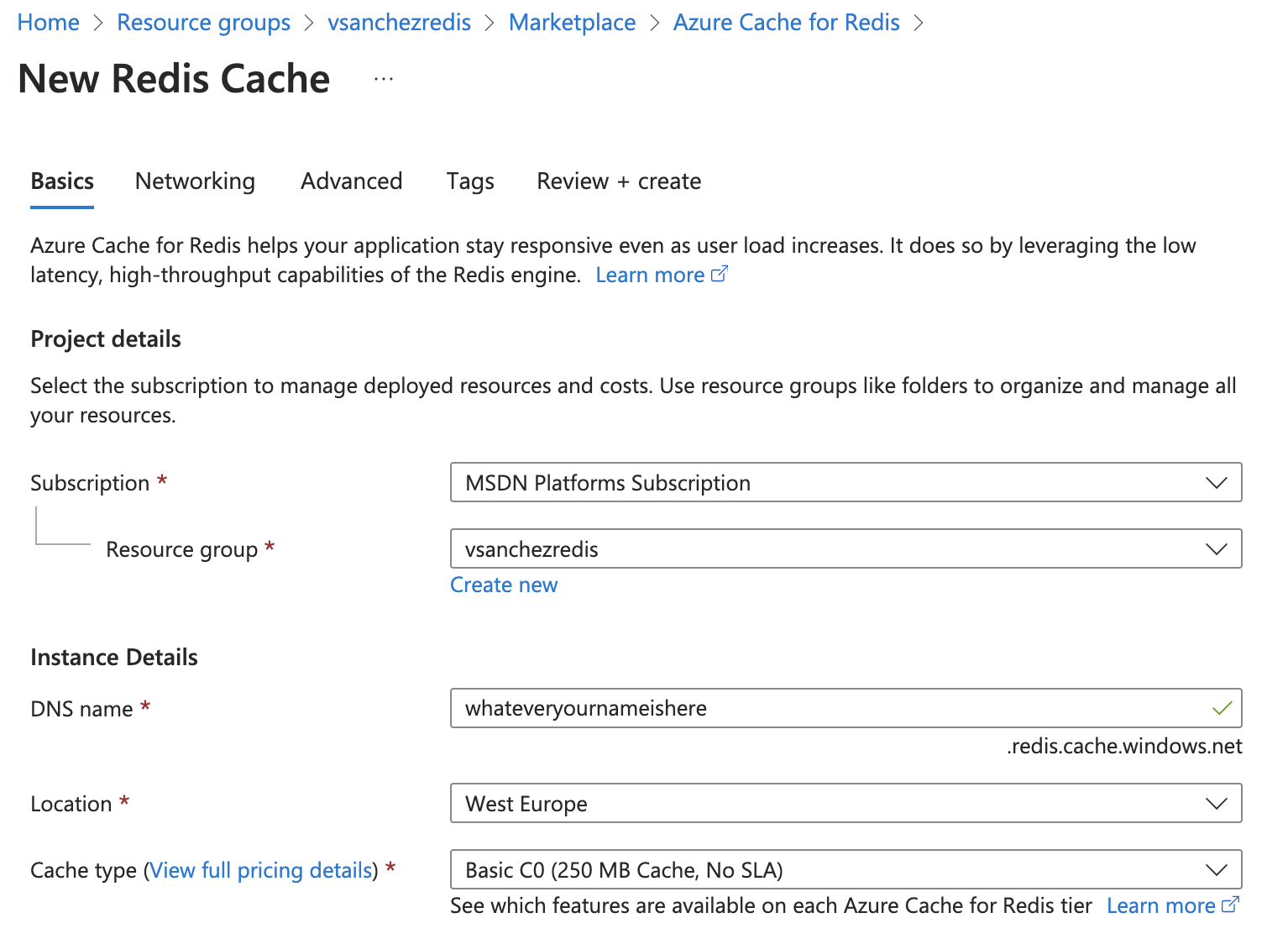 Creacion Azure Cache for Redis 2