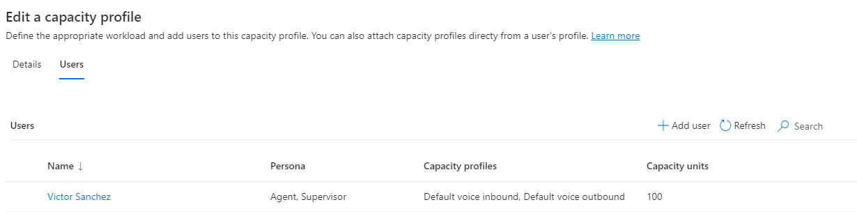 Capacity profile user selection